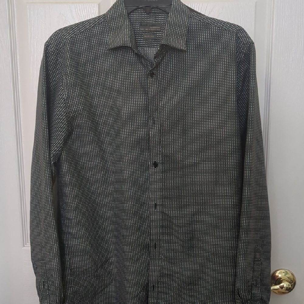 Black Label Men's Black and White Checkered Dress Shirt
